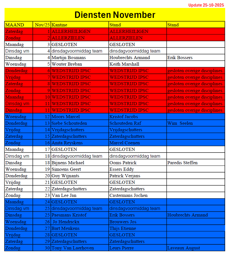 Dienstrooster November